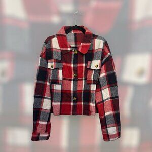 Ur Best Flannel Red, White, Black Lil Crop Top Size XL